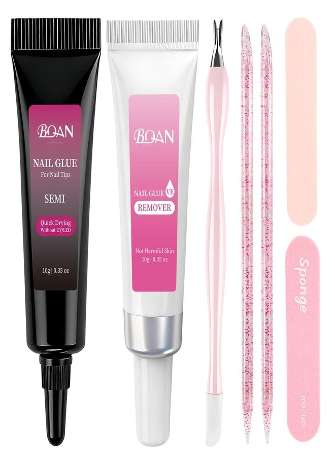 BQAN 10g Semi Nail Glue for Press On Nails, Super Strong | Quick Drying | Long Lasting | No UV Light Needed for Fake Acrylic Nails Tips with 10ml Nail Glue Remover - Image 1